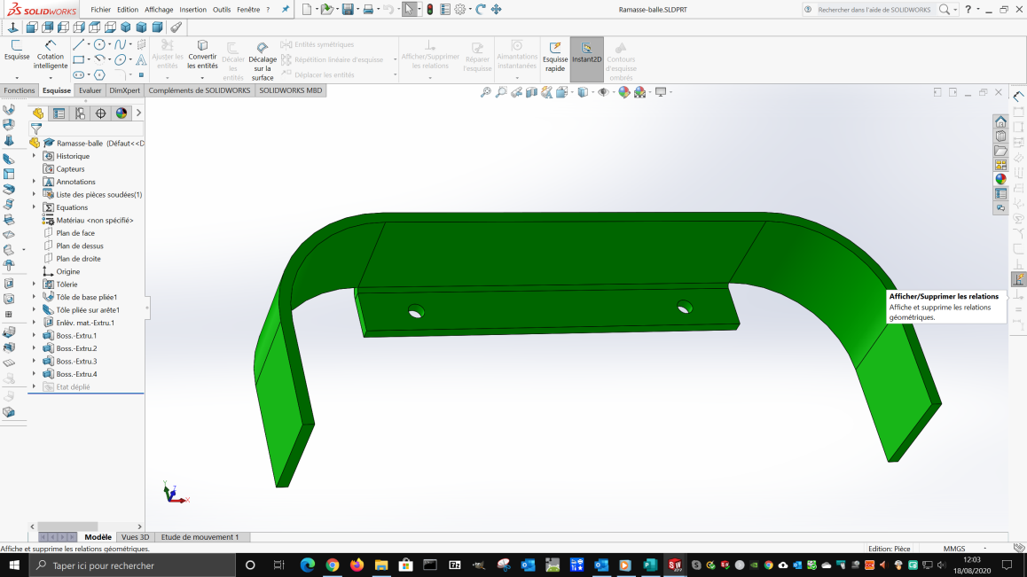 Ramasse-balle - pièce détaillée dans SolidWorks